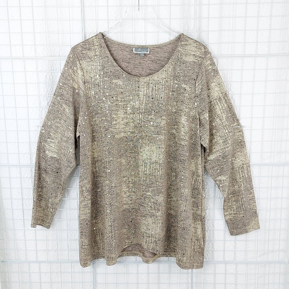 JM Collection Sequin Shimmer Metallic Pullover Top